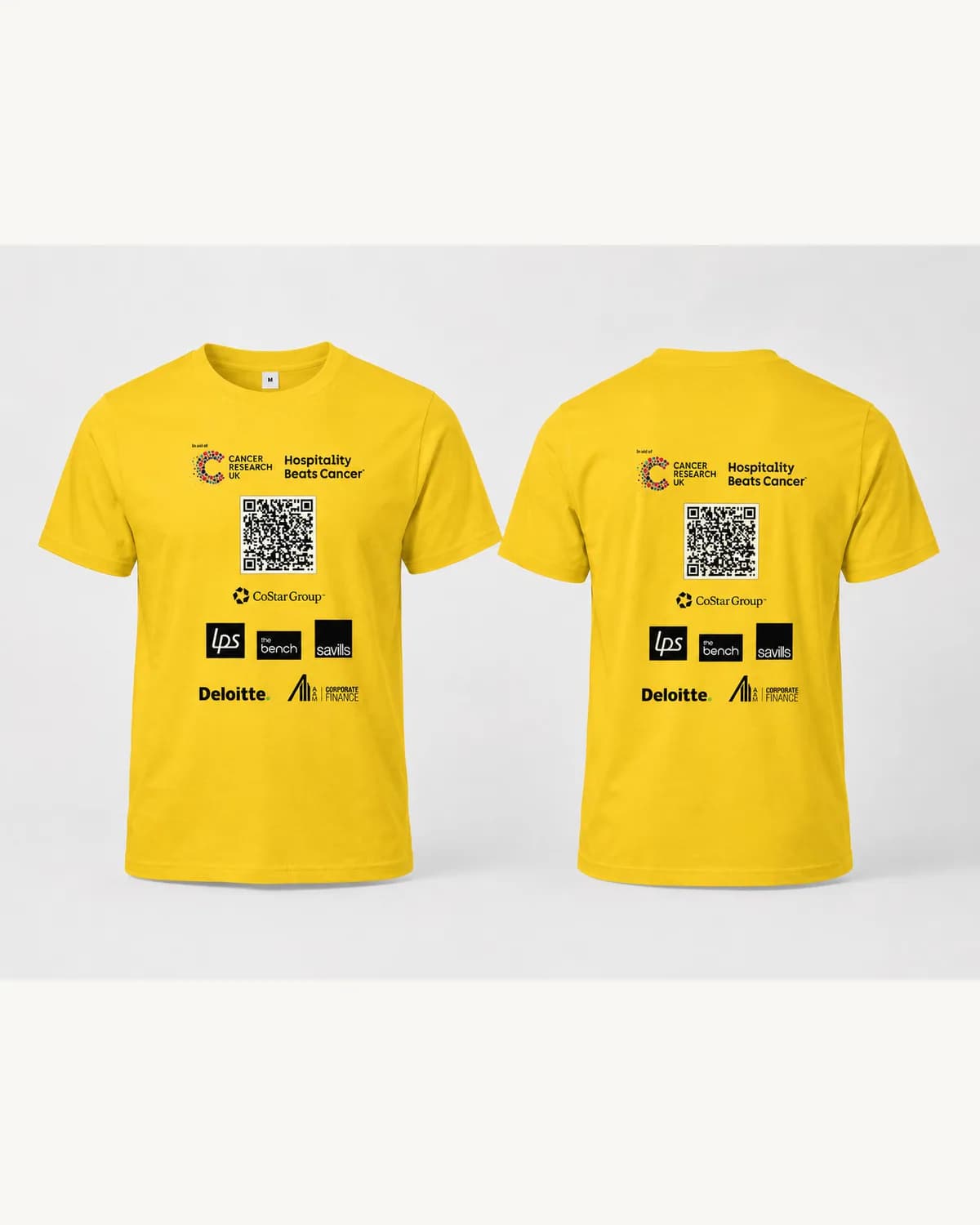 Yellow charity event T shirts with front and back printing