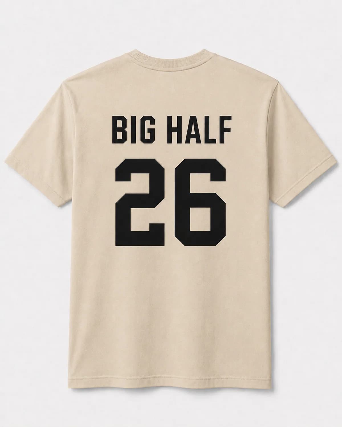 Oversized natural T shirt with a large black name and number back print