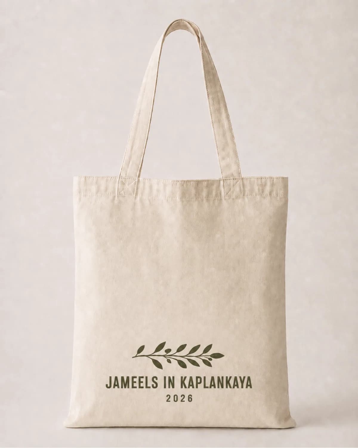 Natural cotton tote bag with an olive personalised wedding print