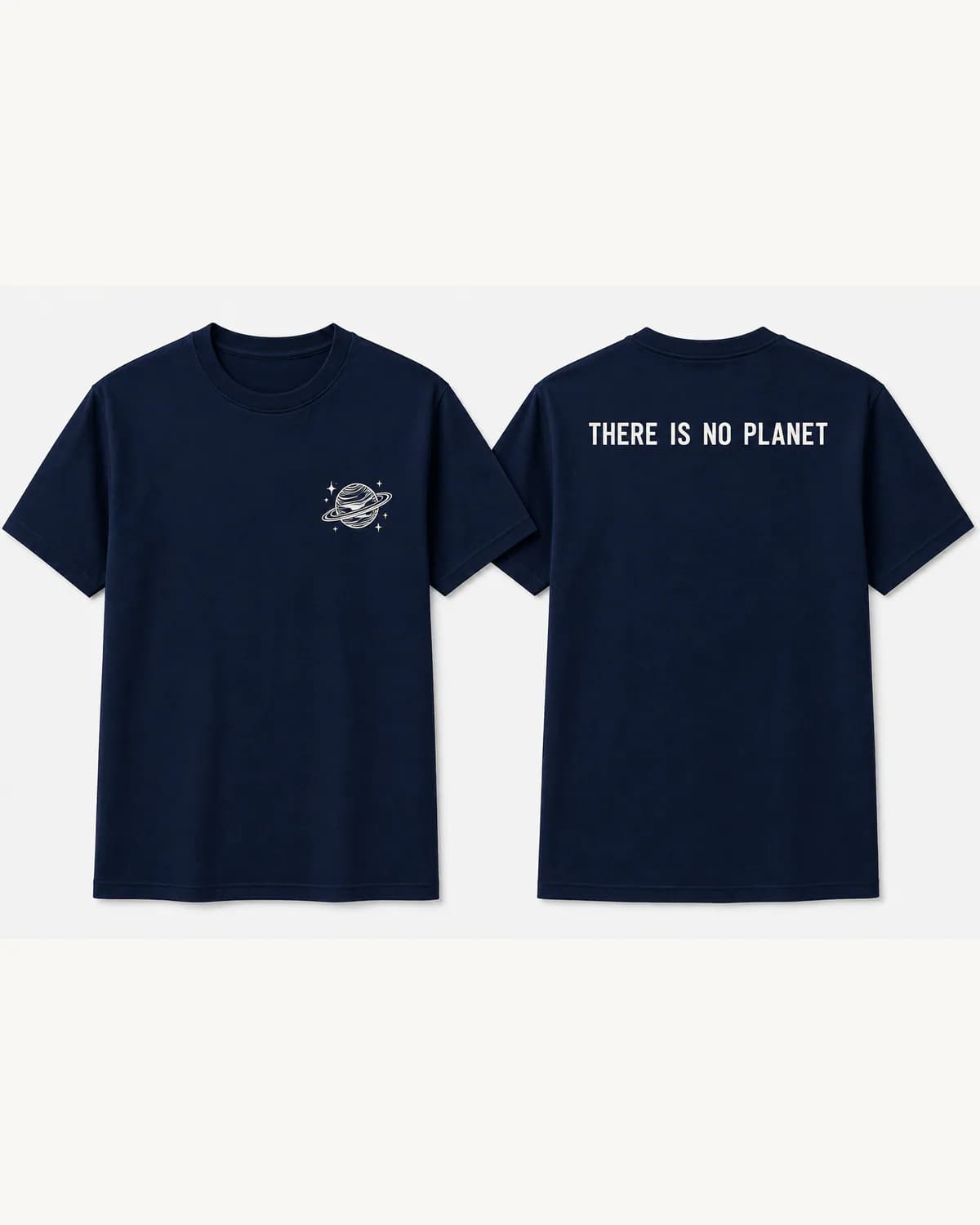 Navy campaign T shirts shown with small front and large back prints