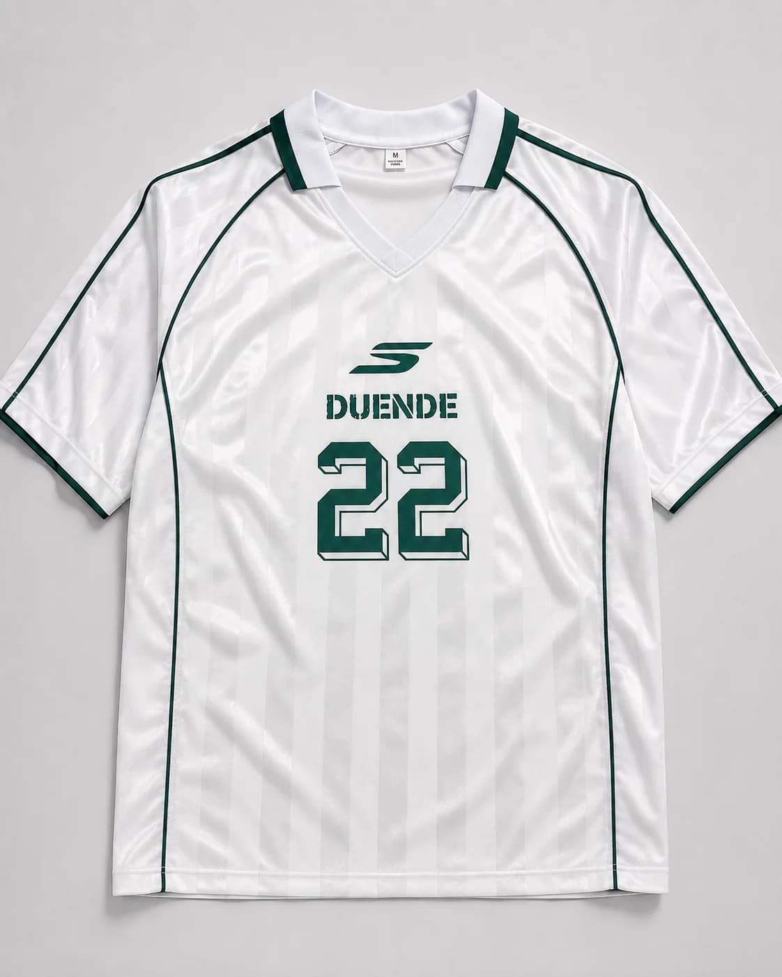 White and green football jersey with a personalised name and number 22