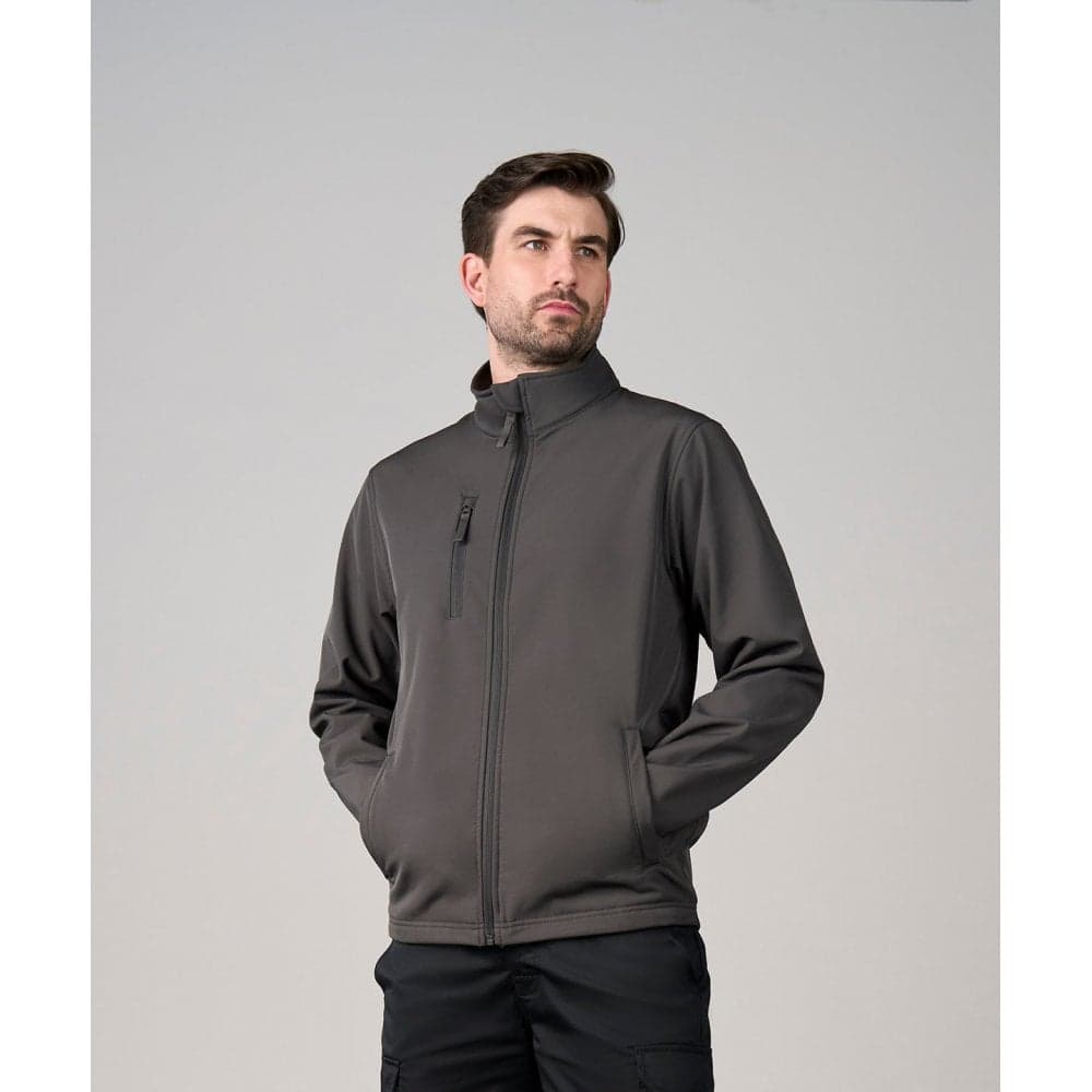 Charcoal RX530 worn by a model, showing the chest zip and standing collar